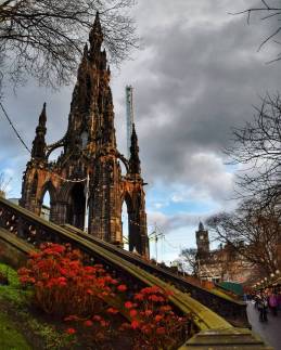 Scott Monument towers above the Christmas Markets.